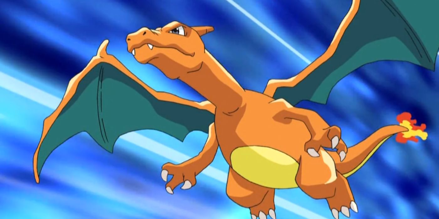 Charizard flying through the air in Pokemon