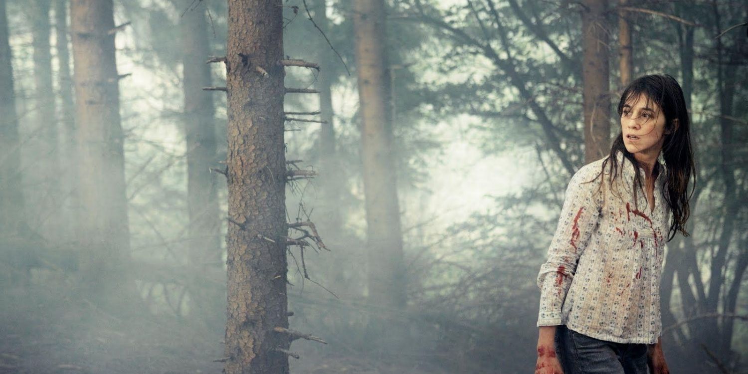 Charlotte Gainsbourg in the woods in Antichrist