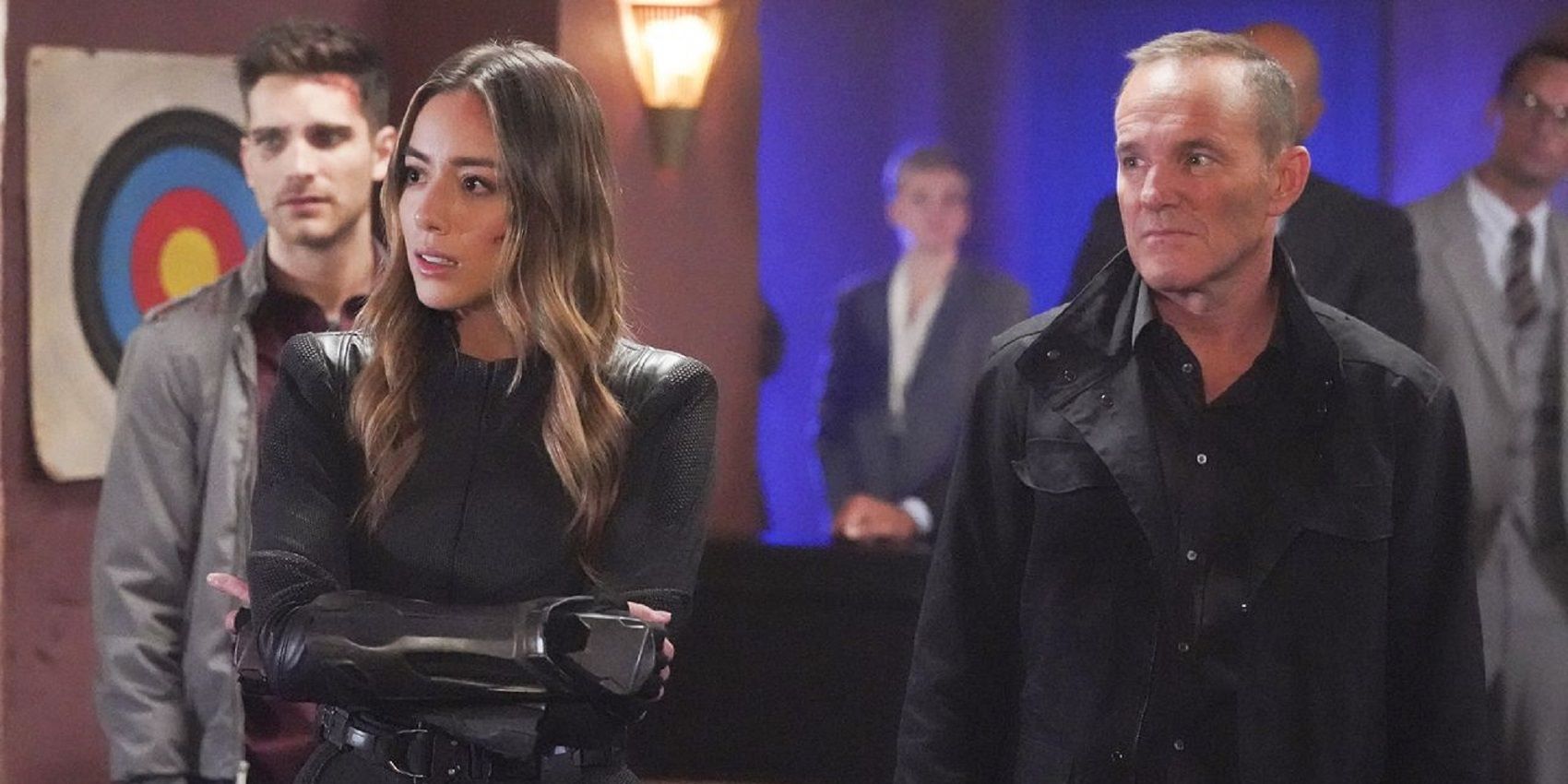 Chloe Bennet as Daisy Quake and Clark Gregg as Coulson in Agents of SHIELD