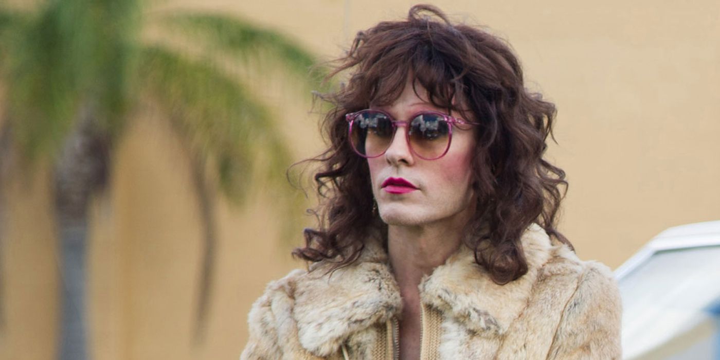 Jared Leto as Rayon wearing a fur coat and sunglasses in Dallas Buyer's Club