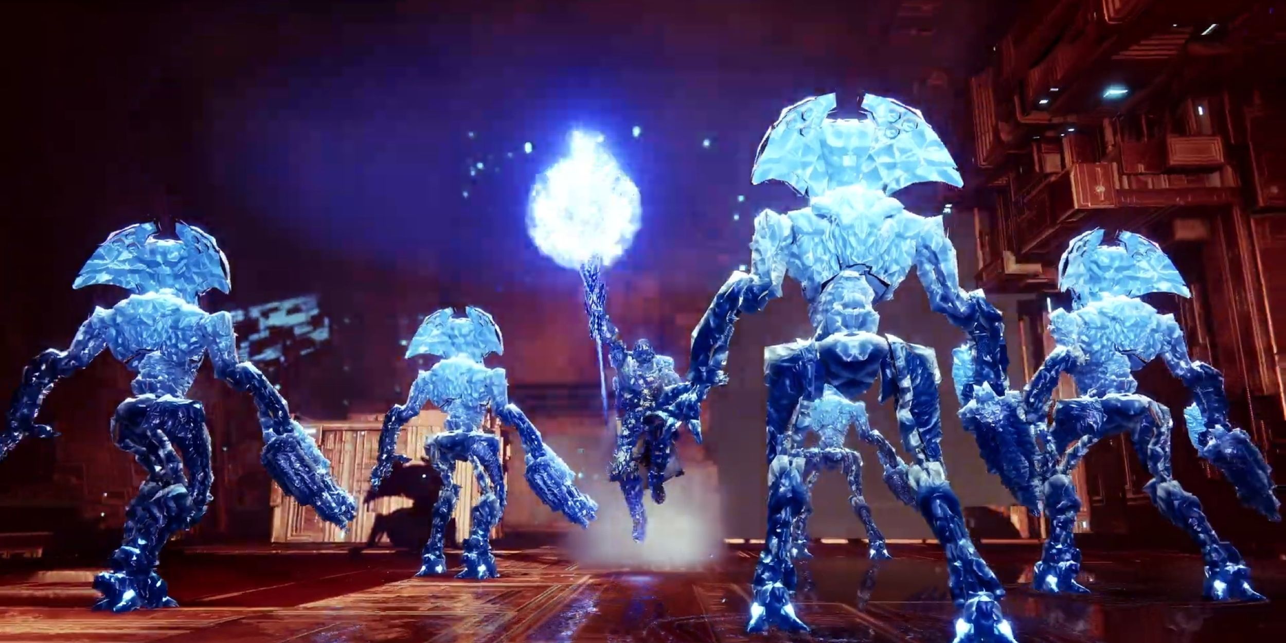 Destiny Warlock using Stasis to freeze Vex enemies