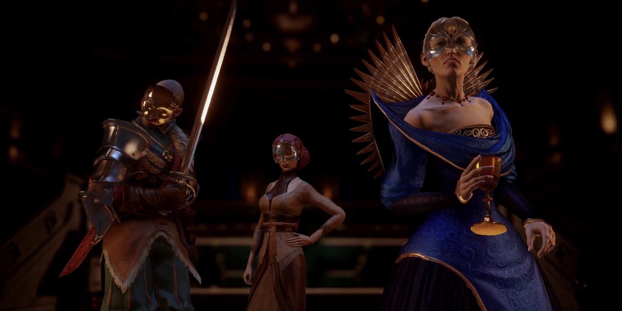The three main players in Wicked Eyes and Wicked Hearts in Dragon Age: Inquisition: Gaspard, Briala, and Celene