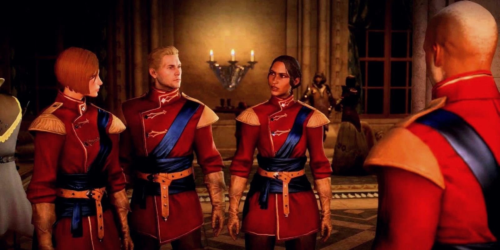 The Inquisitor speaks to his advisors at the Winter Palace in Wicked Eyes and Wicked Hearts in Dragon Age: Inquisition