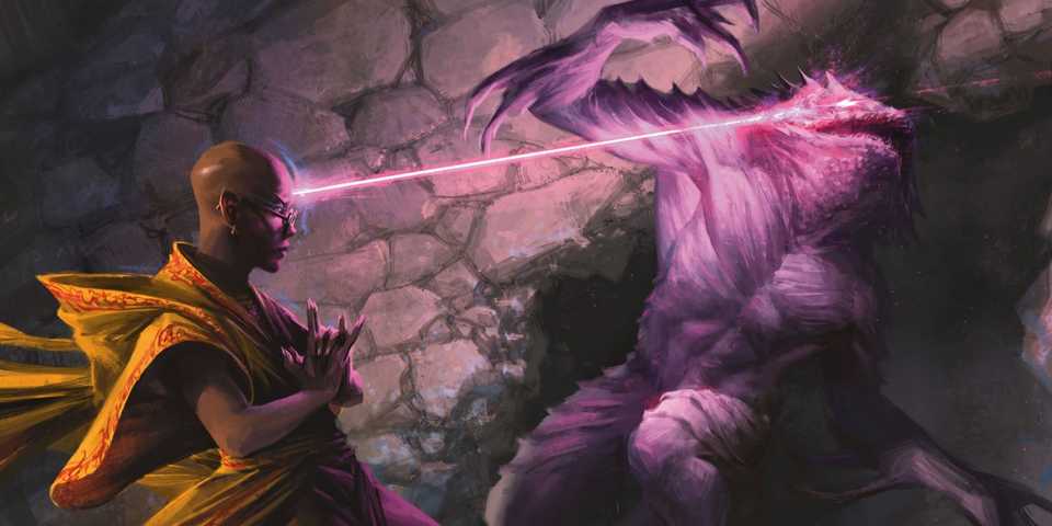 A psychic battle between a spellcaster and monster in D&D.