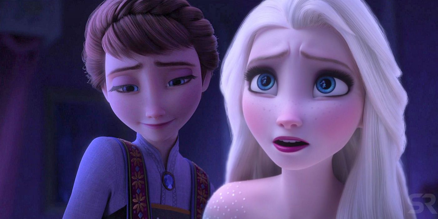 Elsa and her mom looking sad and shocked in Frozen 2