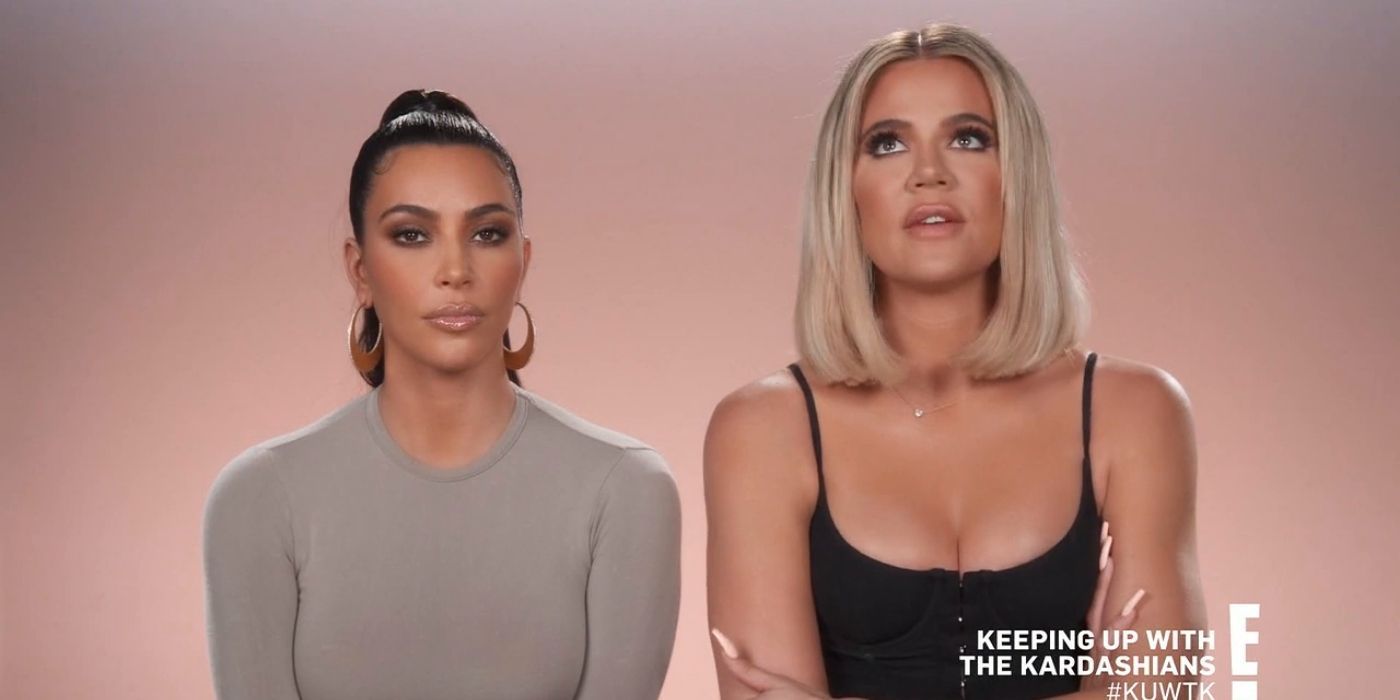Kim and Khloe look serious in a talking head for KUWTK
