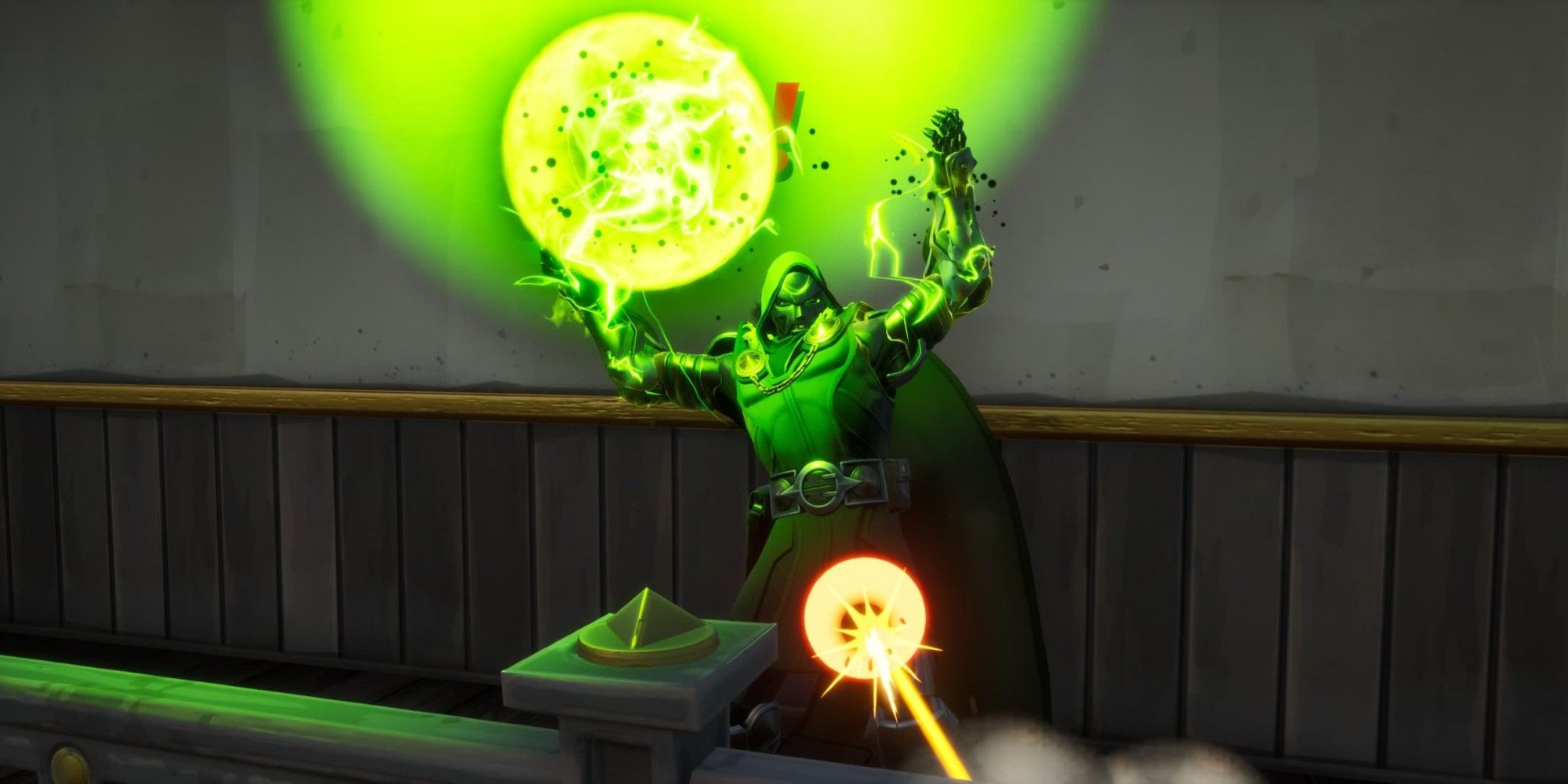Dr. Doom has two Mythic weapons in his possession during a match in Fortnite Season 4