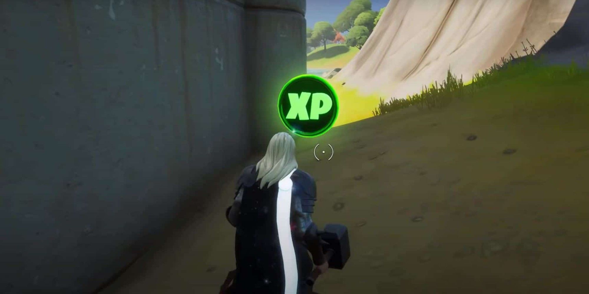 A player finds a Green XP Coin under a bridge in Fortnite Season 4