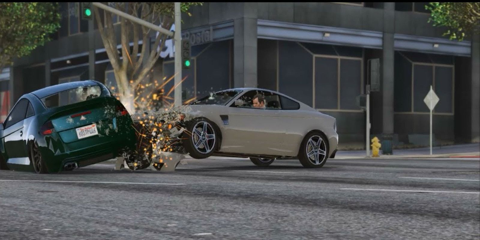 Two cars colliding in GTA 5.