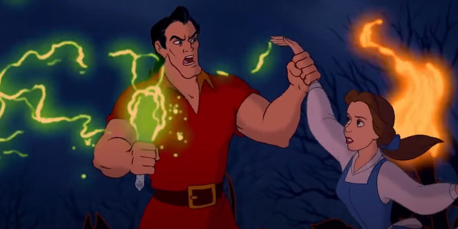 Gaston grabs Belle in Beauty and the Beast