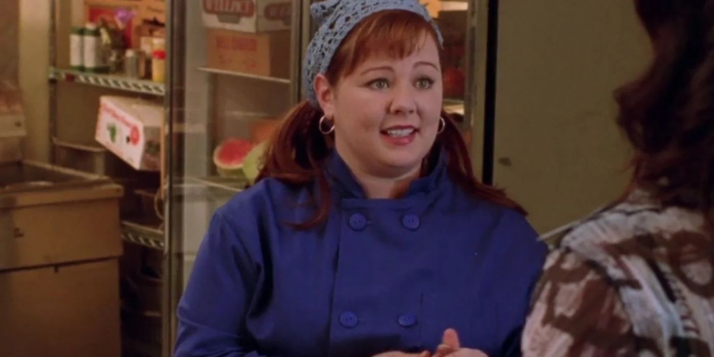 Melissa McCarthy como Sookie St. James na cozinha em Gilmore Girls