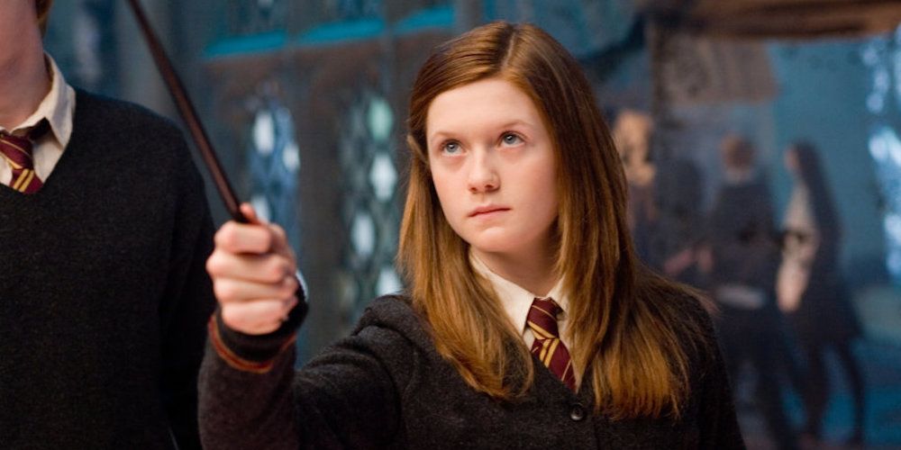 An image of Ginny using her wand in Harry Potter