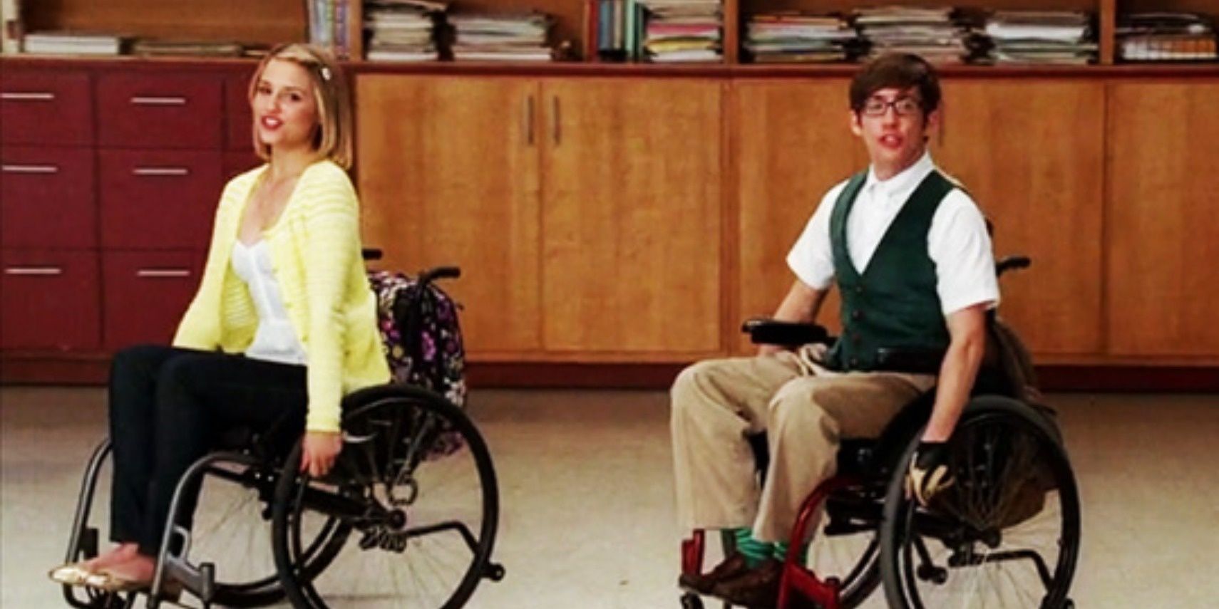 Quinn and Artie performing in wheelchairs in Glee