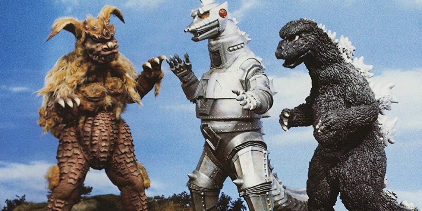 King Caesar, Mechadodzilla, and Godzilla in Godzilla vs. Mechagodzilla.