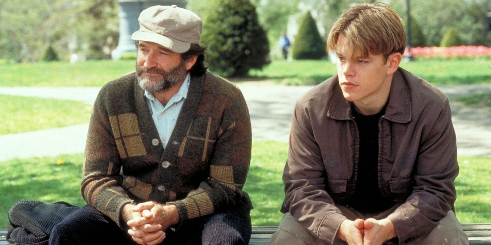 Will and Sean sitting in the park in Good Will Hunting