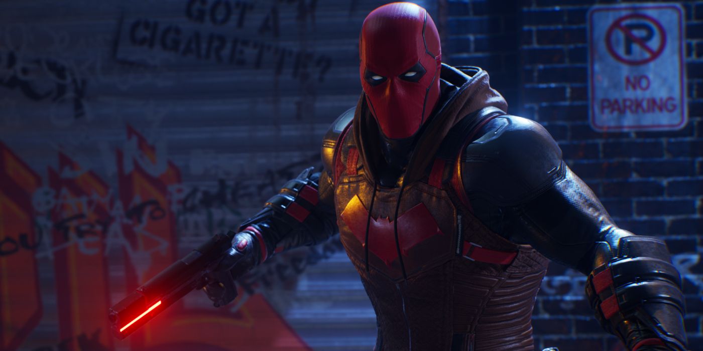 Red Hood in an alley preparing to fight in Gotham Knights