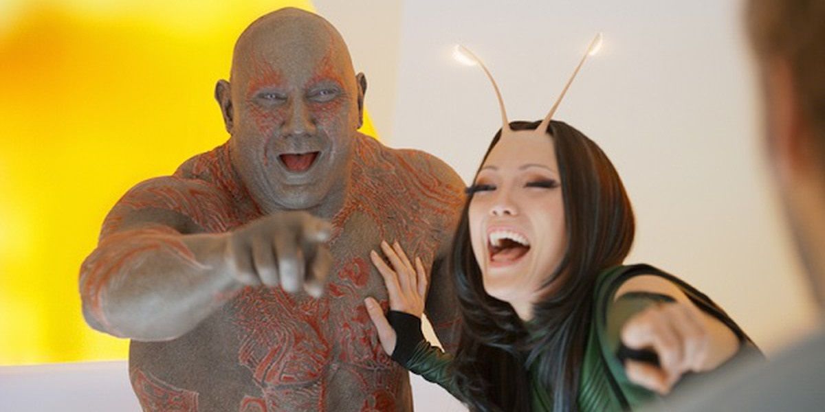 Drax and Mantis laughing in Guardians of the Galaxy vol 2