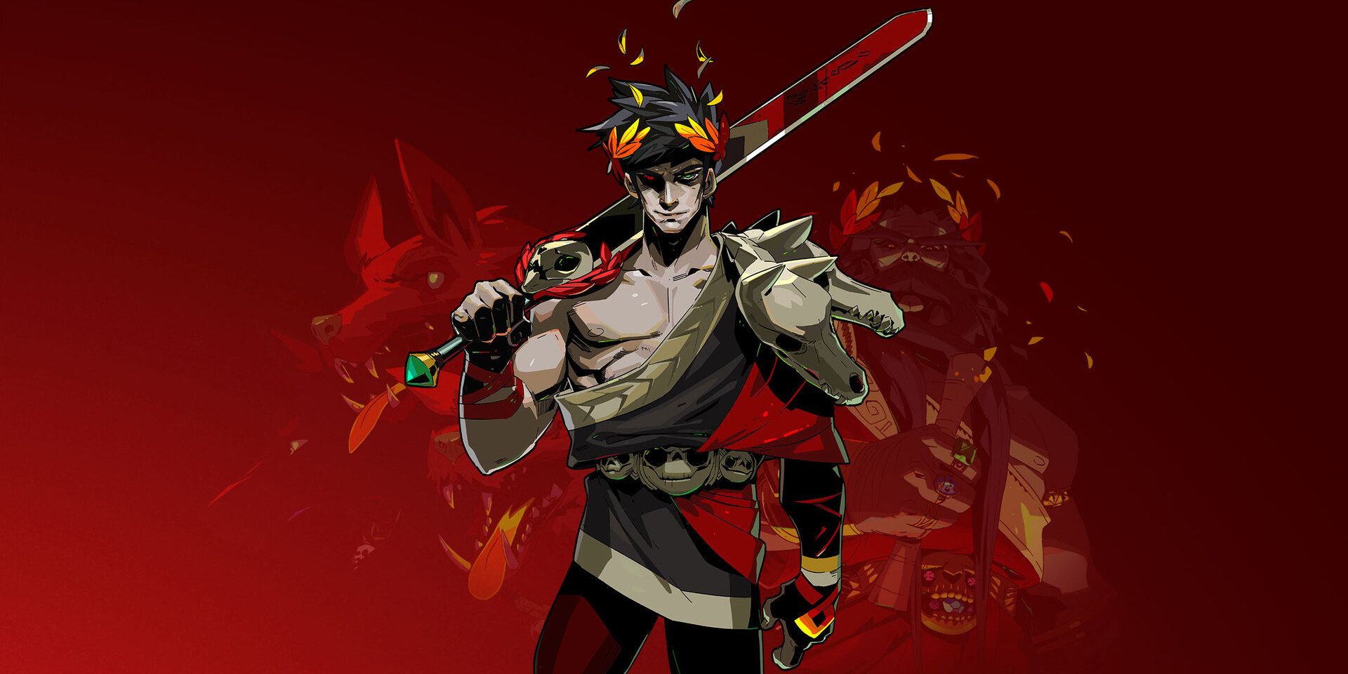 Zagreus wielding his sword against a red background in the Hades game
