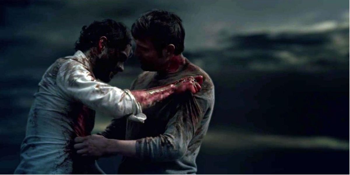 The Hannibal series finale, Hannibal and Will holding each other