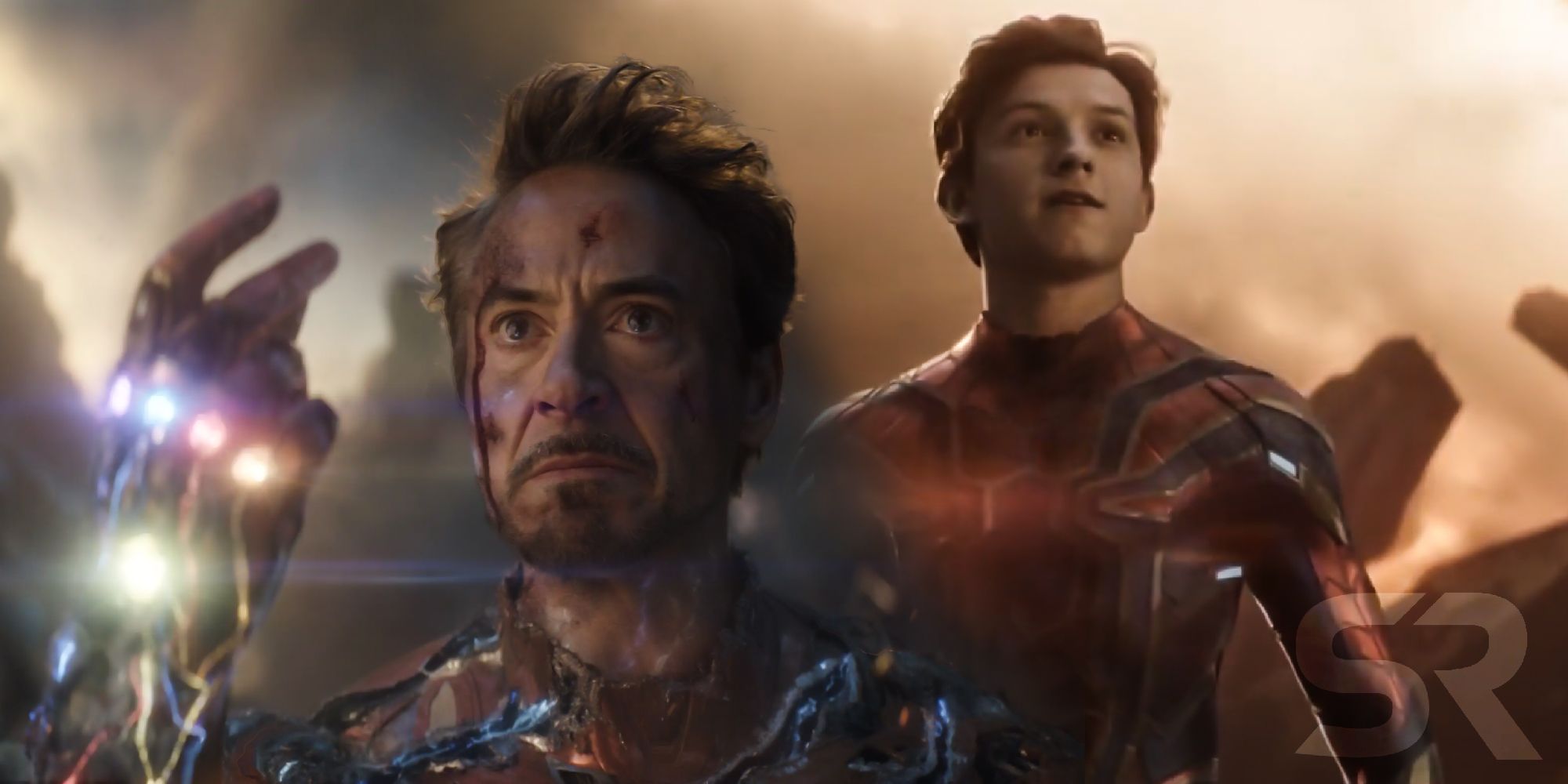 Robert Downey Jr and Tom Holland as Iron man and Spiderman in Avengers Endgame
