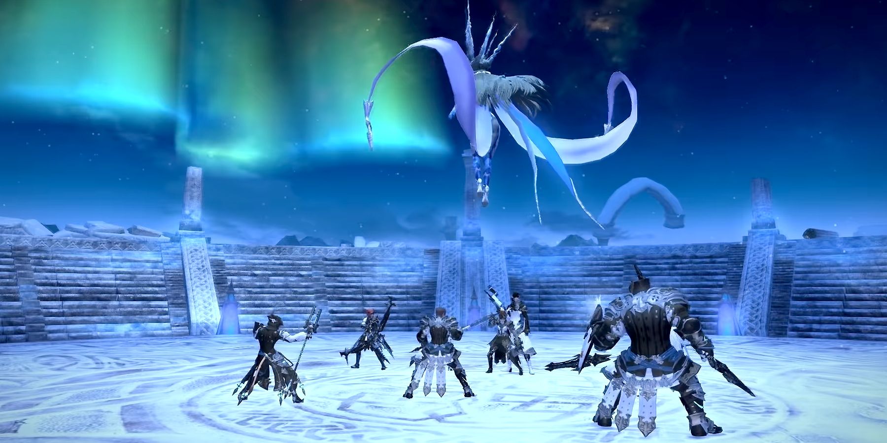 Ironworks party battles Shiva in Final Fantasy 14