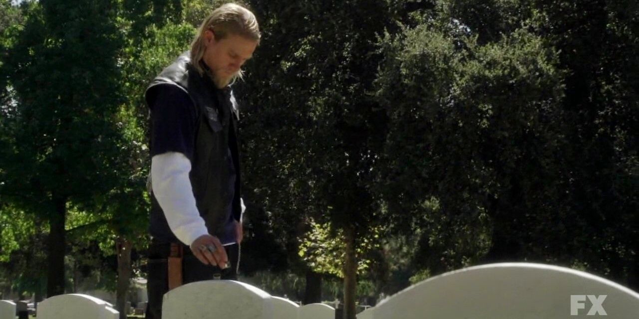Jax Teller visits his father JT's grave in Sons Of Anarchy