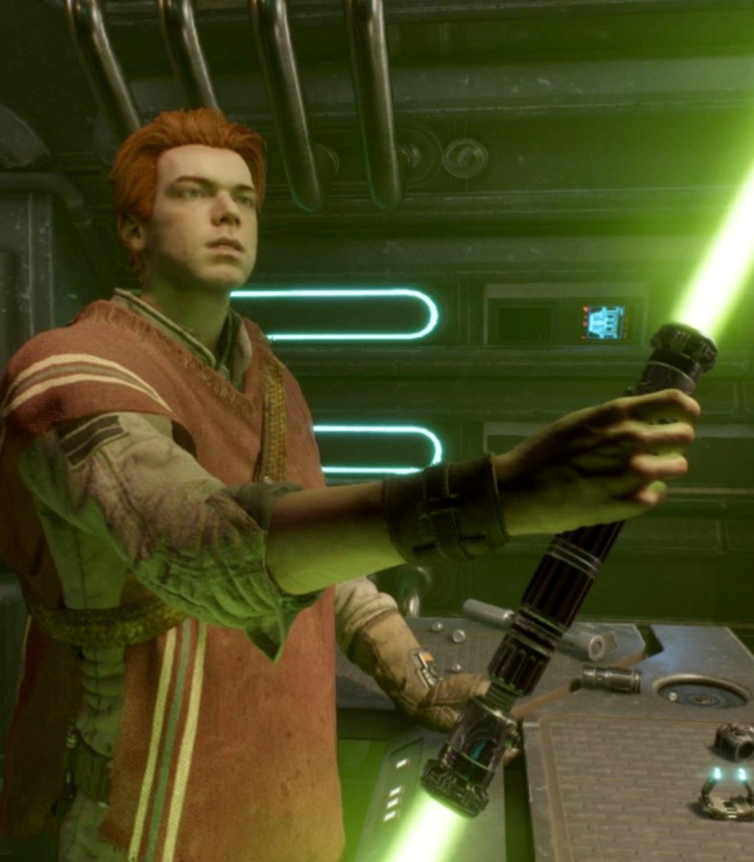 Cal uses a double-bladed lightsaber in Star Wars Jedi: Fallen Order
