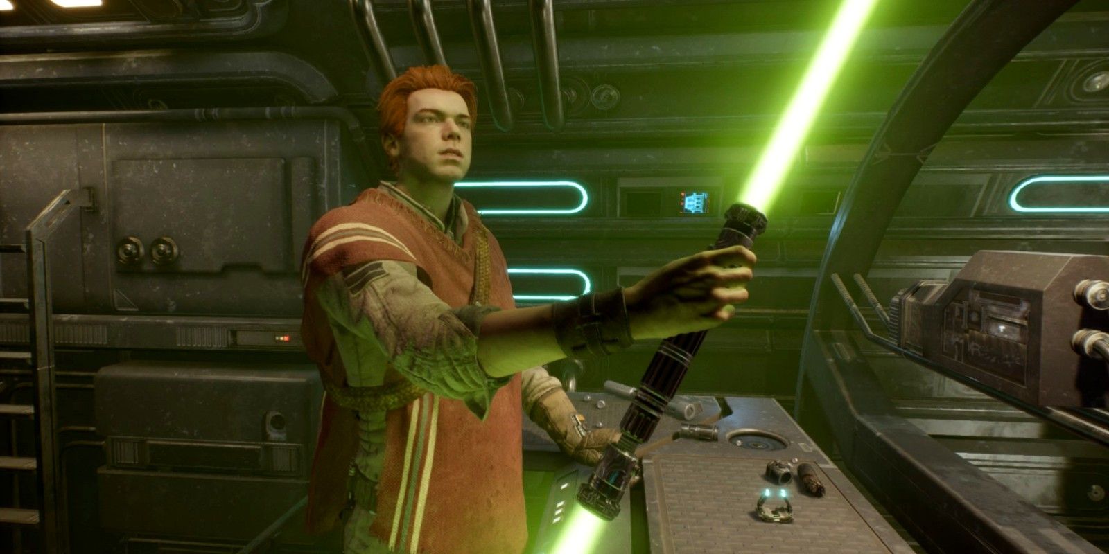 Cal uses a double-bladed lightsaber in Star Wars Jedi: Fallen Order