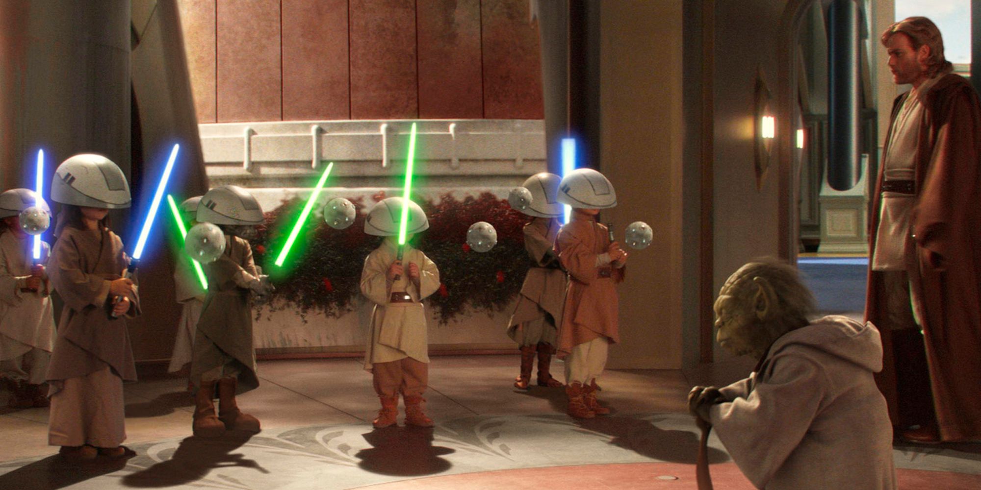 Jedi Younglings train with Master Yoda in Attack of Clones before becoming Padawans