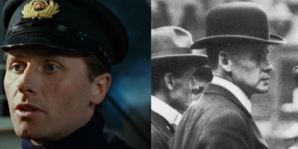 Split image of Jonathan Phillips beside the real Second Officer Lightoller from Titanic