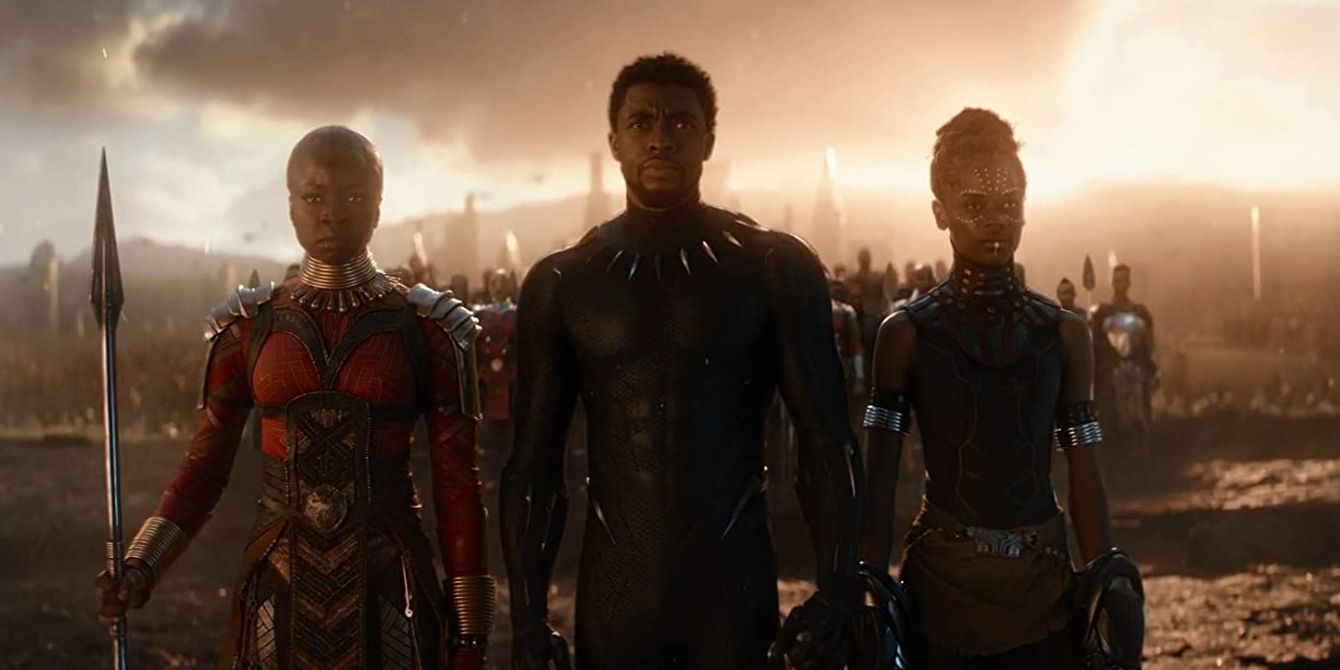 T'Challa, Okoye, and Shuri emerge from a portal in Avengers Endgame