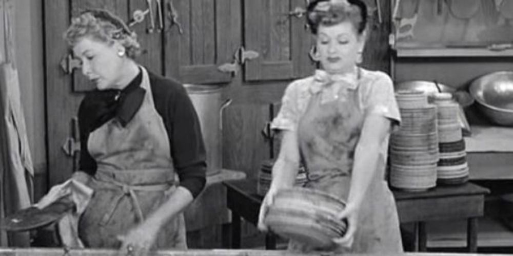Lucy and Ethel in an episode of I Love Lucy.