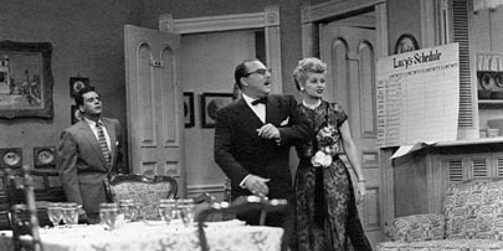 Lucy in the dining room in an episode of I Love Lucy.