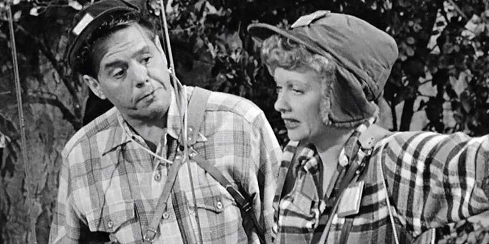 Ricky and Lucy camping in an episode of I Love Lucy.