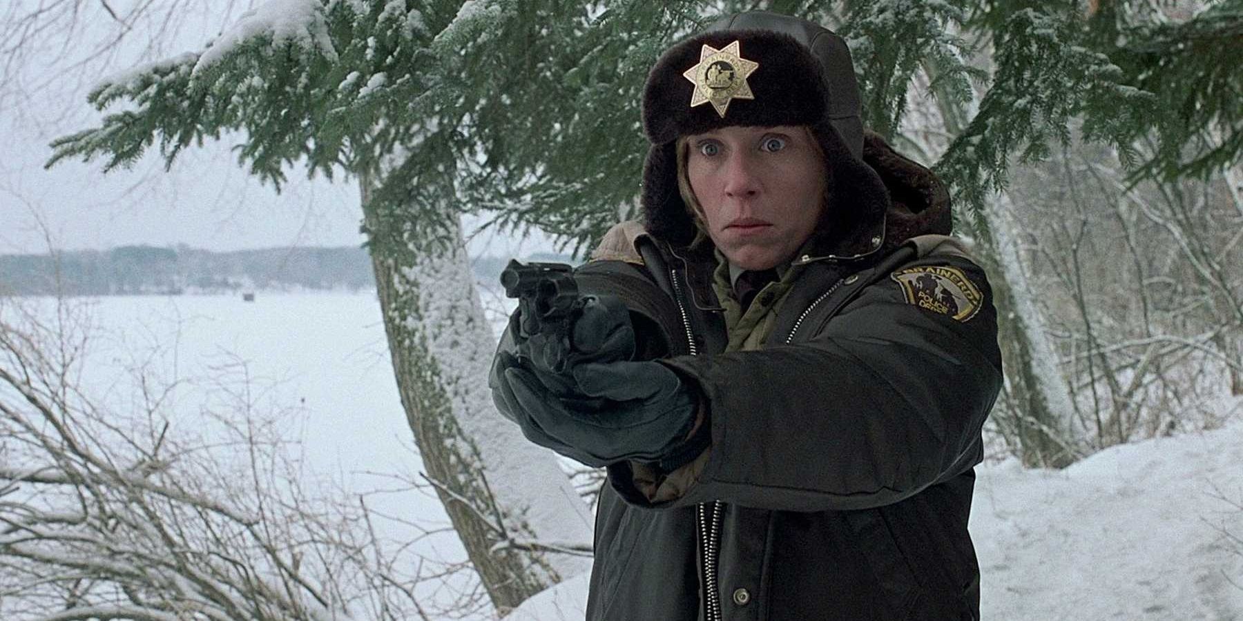 Marge Gunderson pointing a gun in Fargo