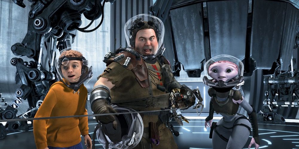 Milo, George, and Ki in space outfits in Mars Needs Moms