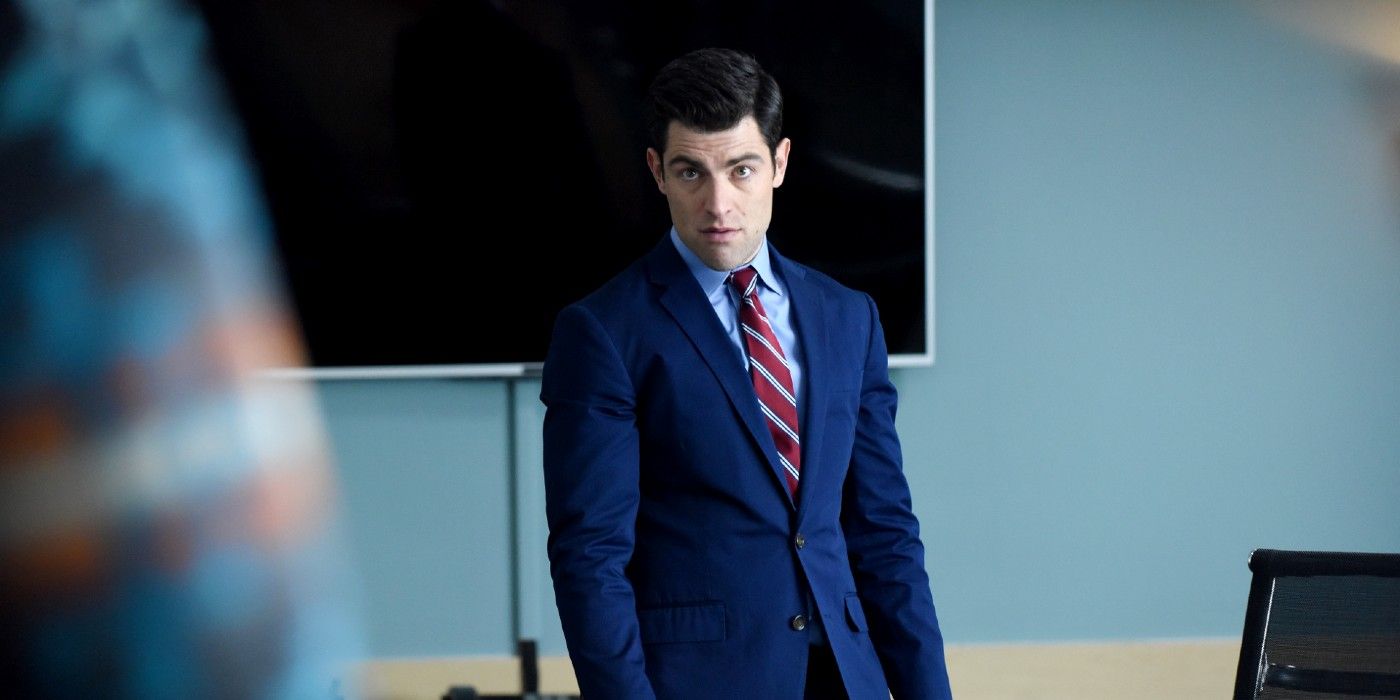 Schmidt in a blue suit in New Girl