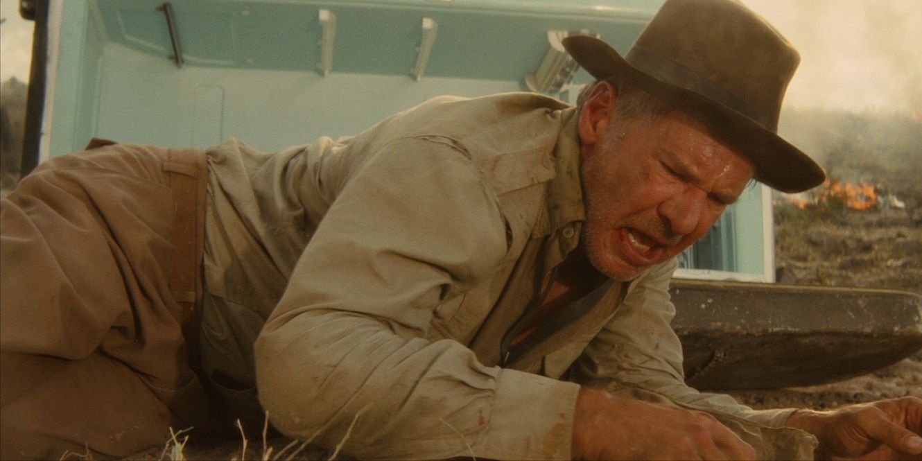 Indy rolls out of the nuked fridge in Indiana Jones and the Kingdom of the Crystal Skull