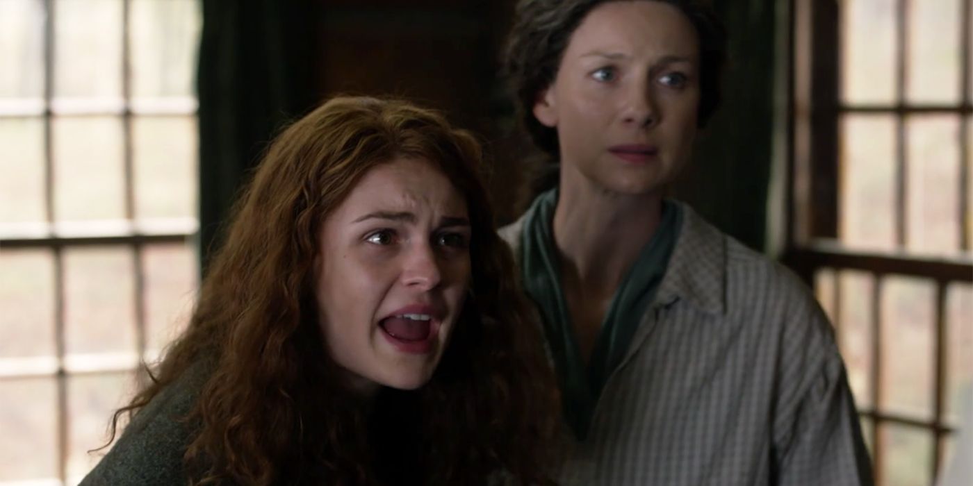 Brianna and Claire stand together as Brianna yells in Outlander 