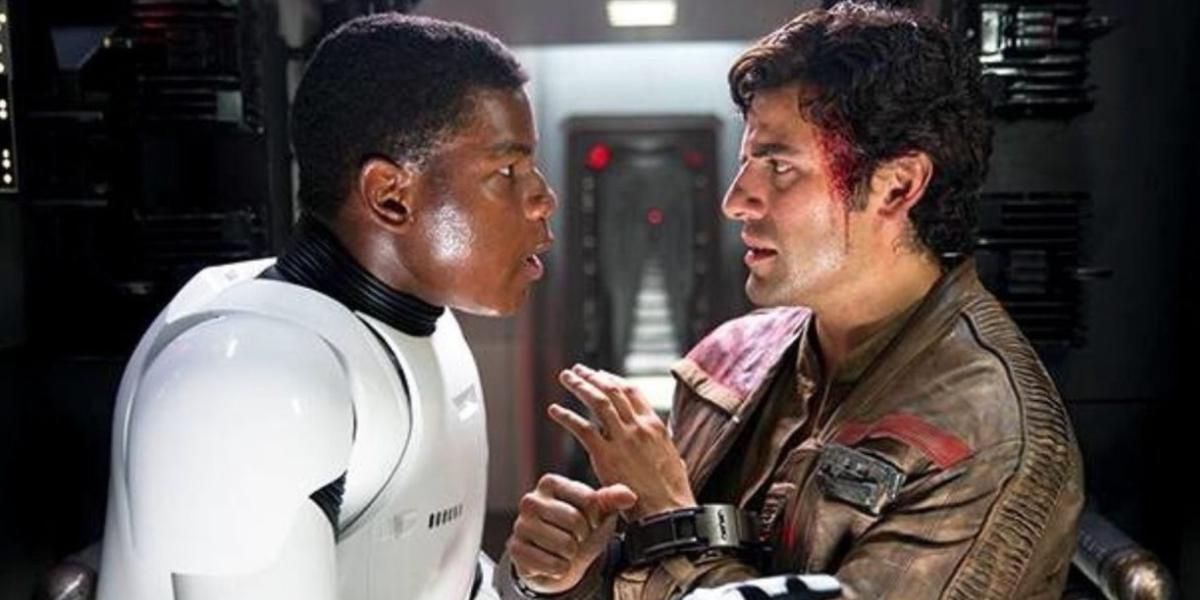 Finn and Poe escape the First Order together in The Force Awakens