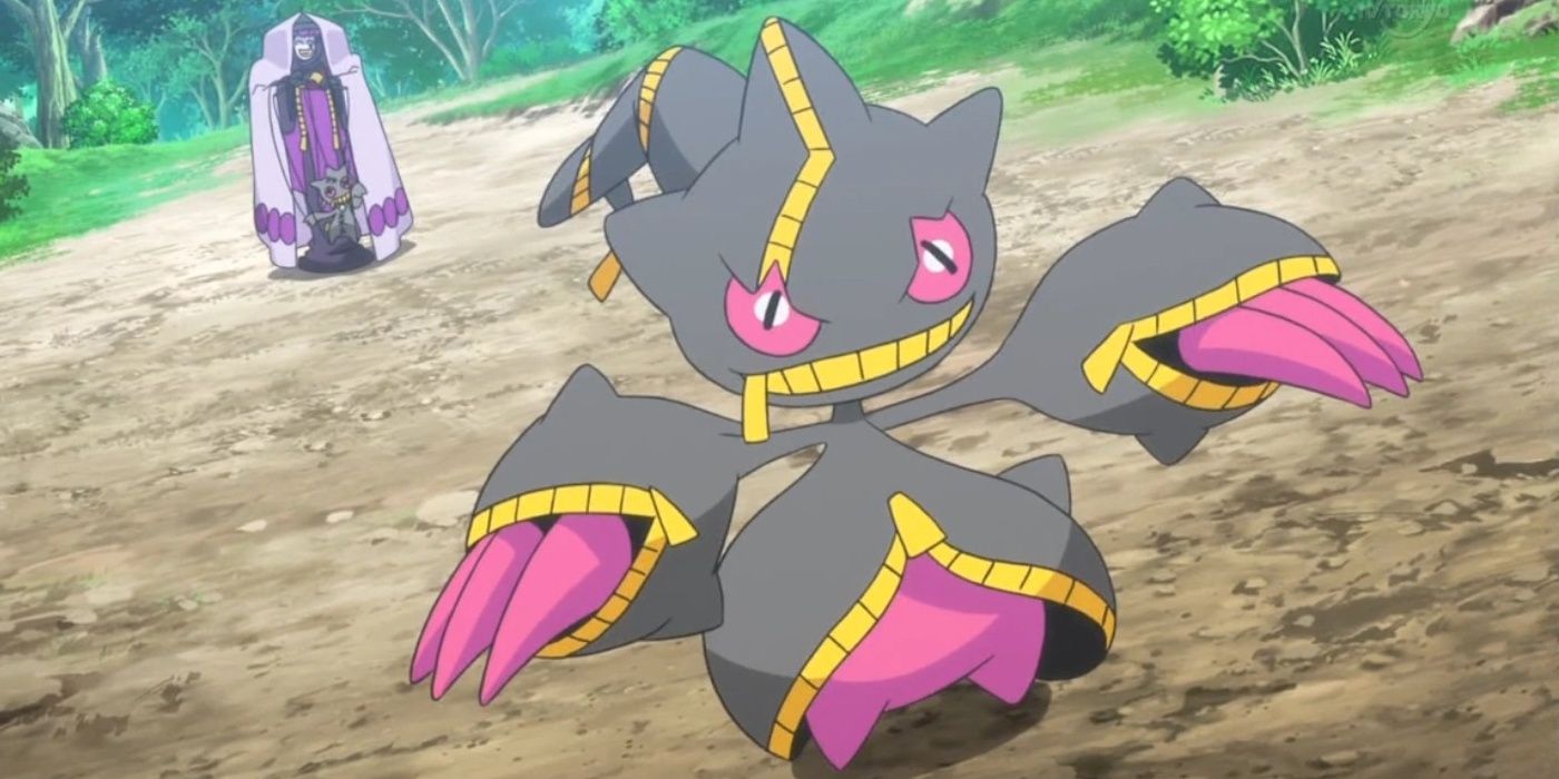 Mega Banette attacks in the Pokémon anime