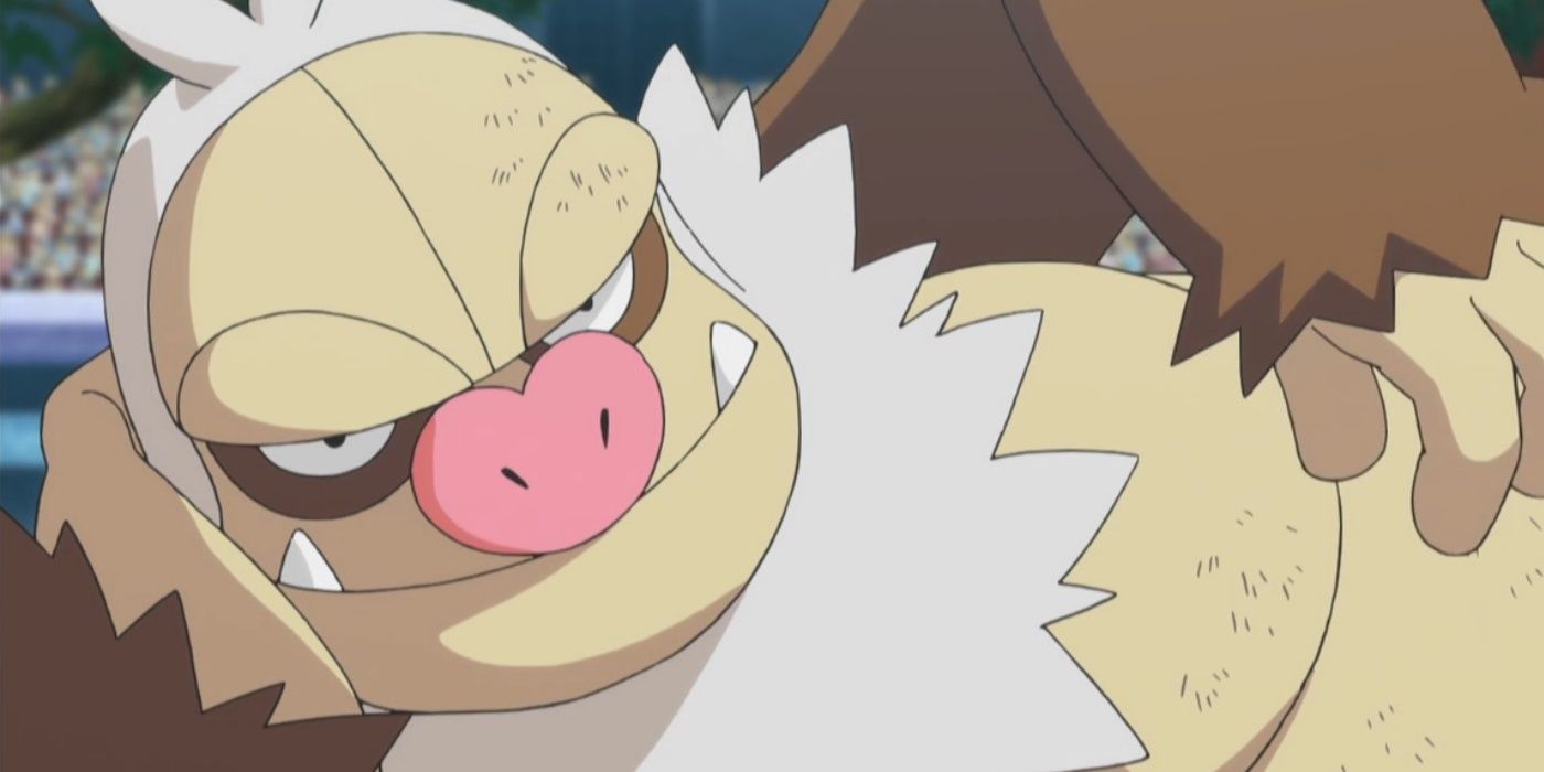 Slaking lounges and smirks in the Pokémon anime.