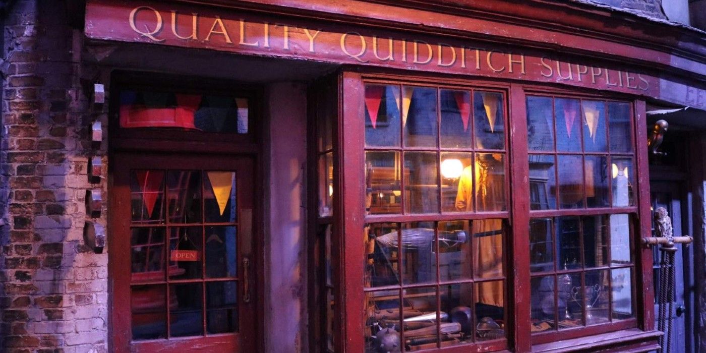 The storefront of Quality Quidditch Supplies in Harry Potter