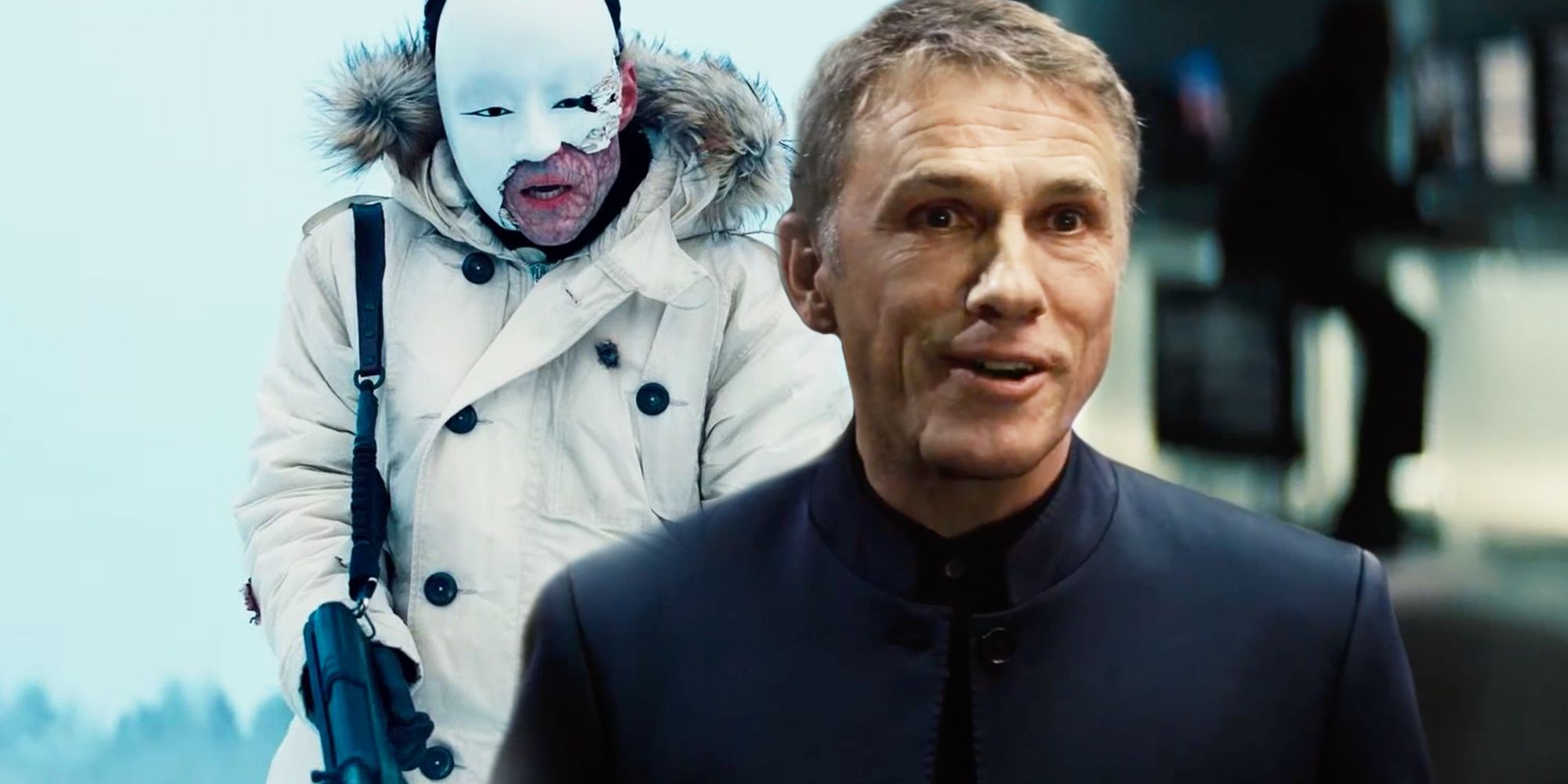 Rami Malek as Safin in No Time To Die and Christoph Waltz as Ernst Blofeld in Spectre