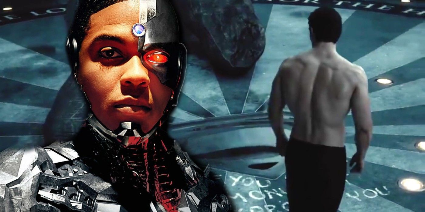Ray Fisher as Victor Stone Cyborg and Henry Cavill as Clark Kent Superman in Justice League