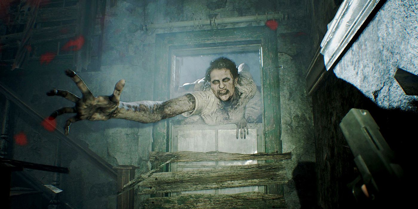 Marguerite tries to grab an escaping player in Resident Evil VII
