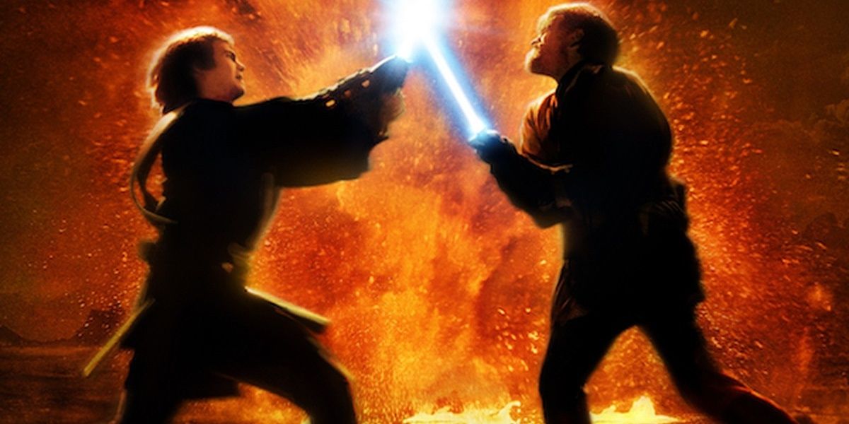 Anakin and Obi-Wan duel in Revenge Of The Sith.