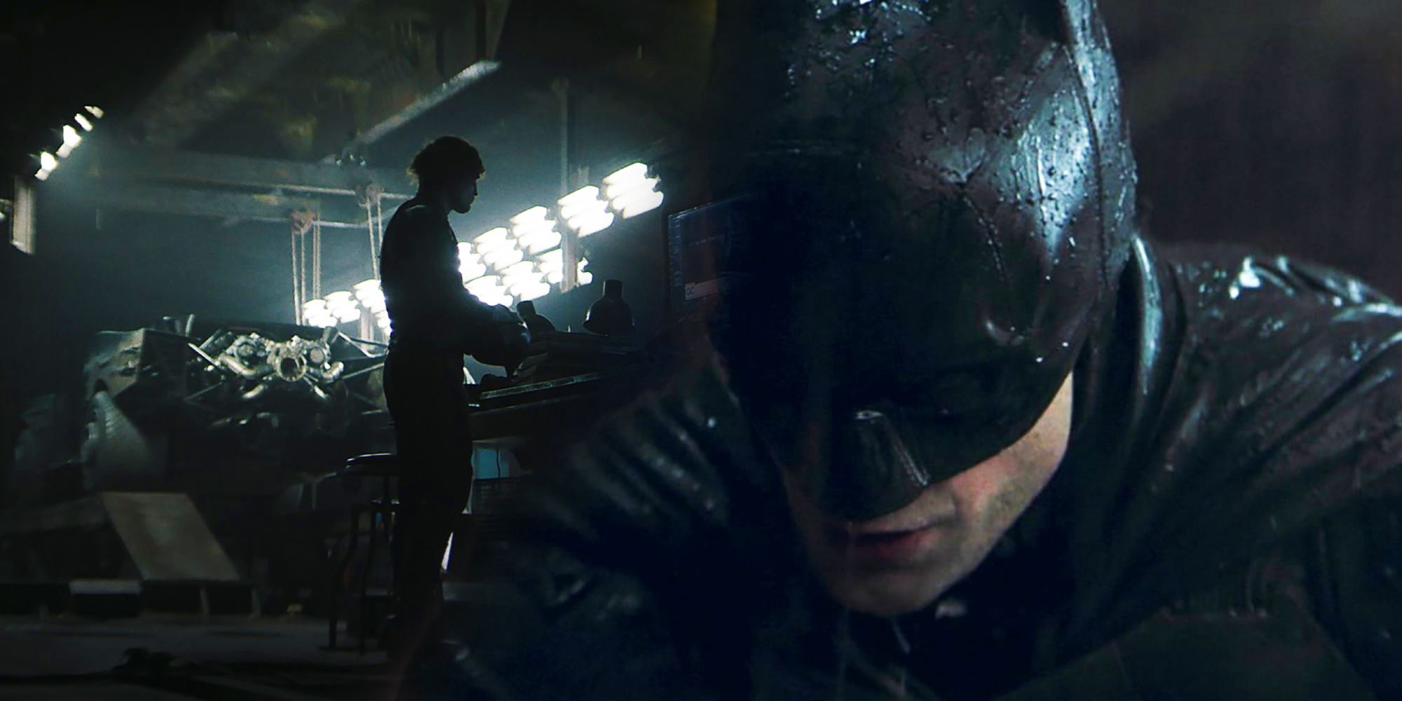 Robert Pattinson stands in the batcave in The Batman
