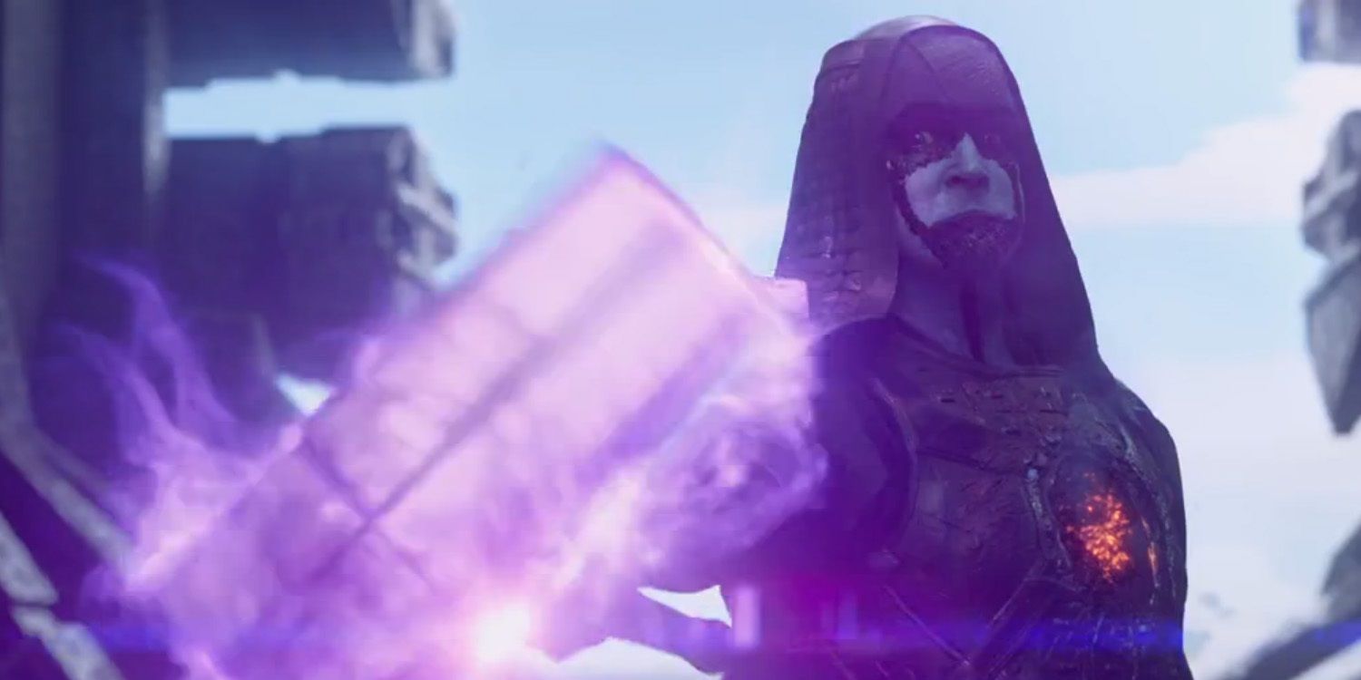 Ronan wielding the Power Stone on his ship in Guardians of the Galaxy Lee Pace