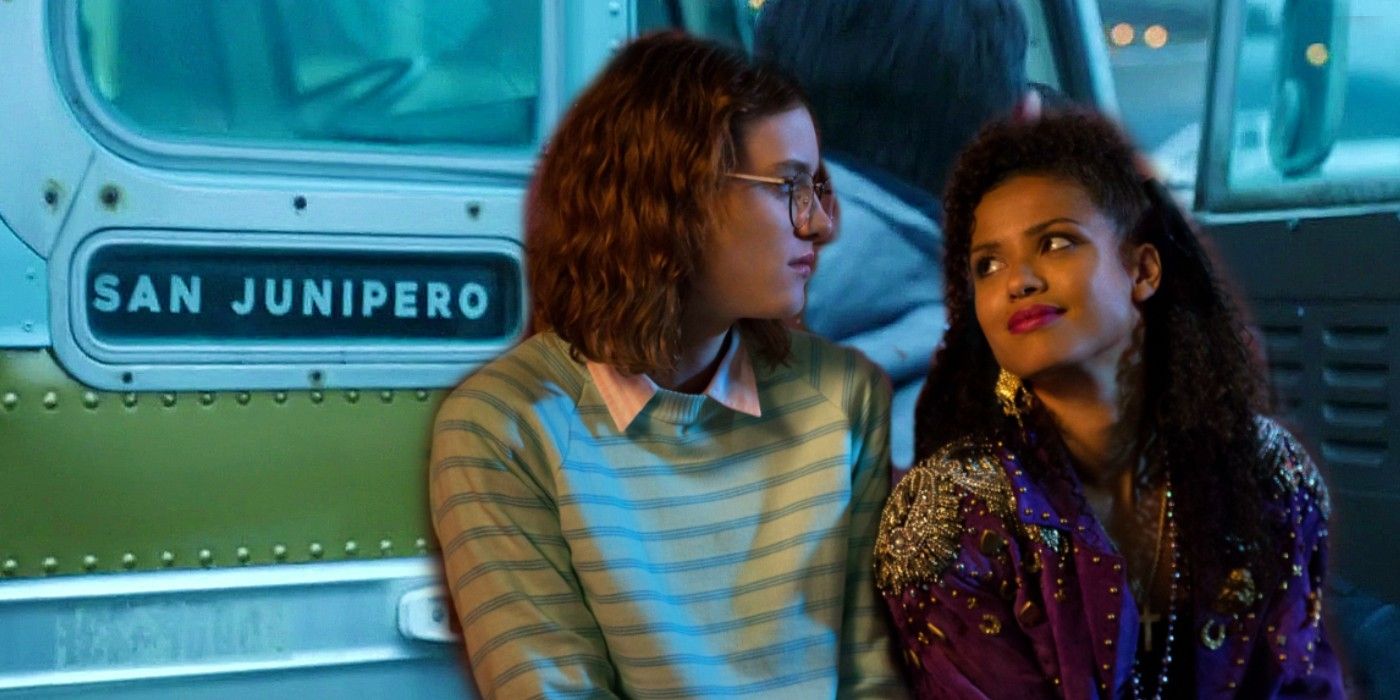 A collage of the bus headed to San Junipero in Riverdale and Yorkie and Kelly in Black Mirror